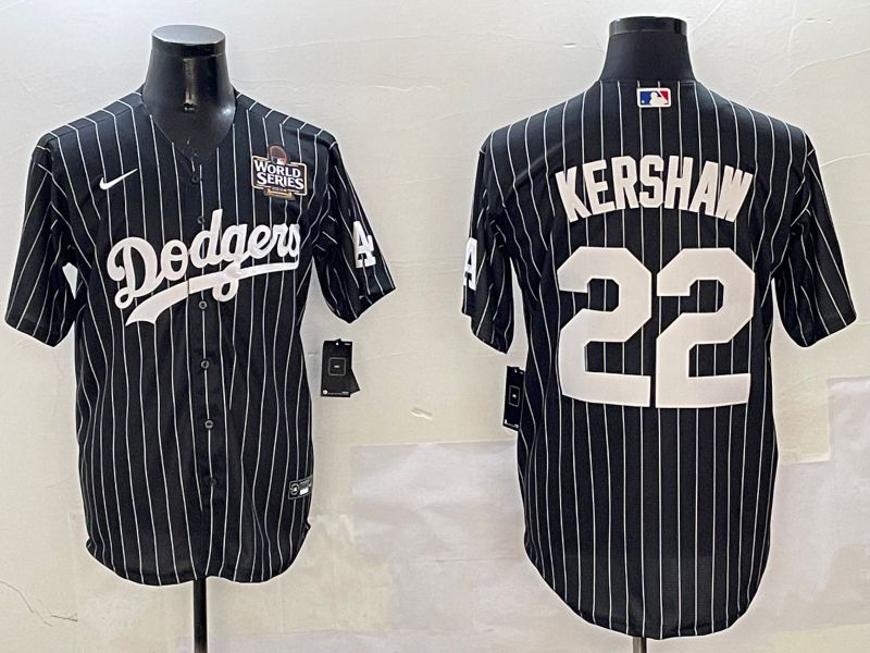Men Los Angeles Dodgers #22 Kershaw Black Stripe Jointly Name 2025 Nike MLB Jersey style 5